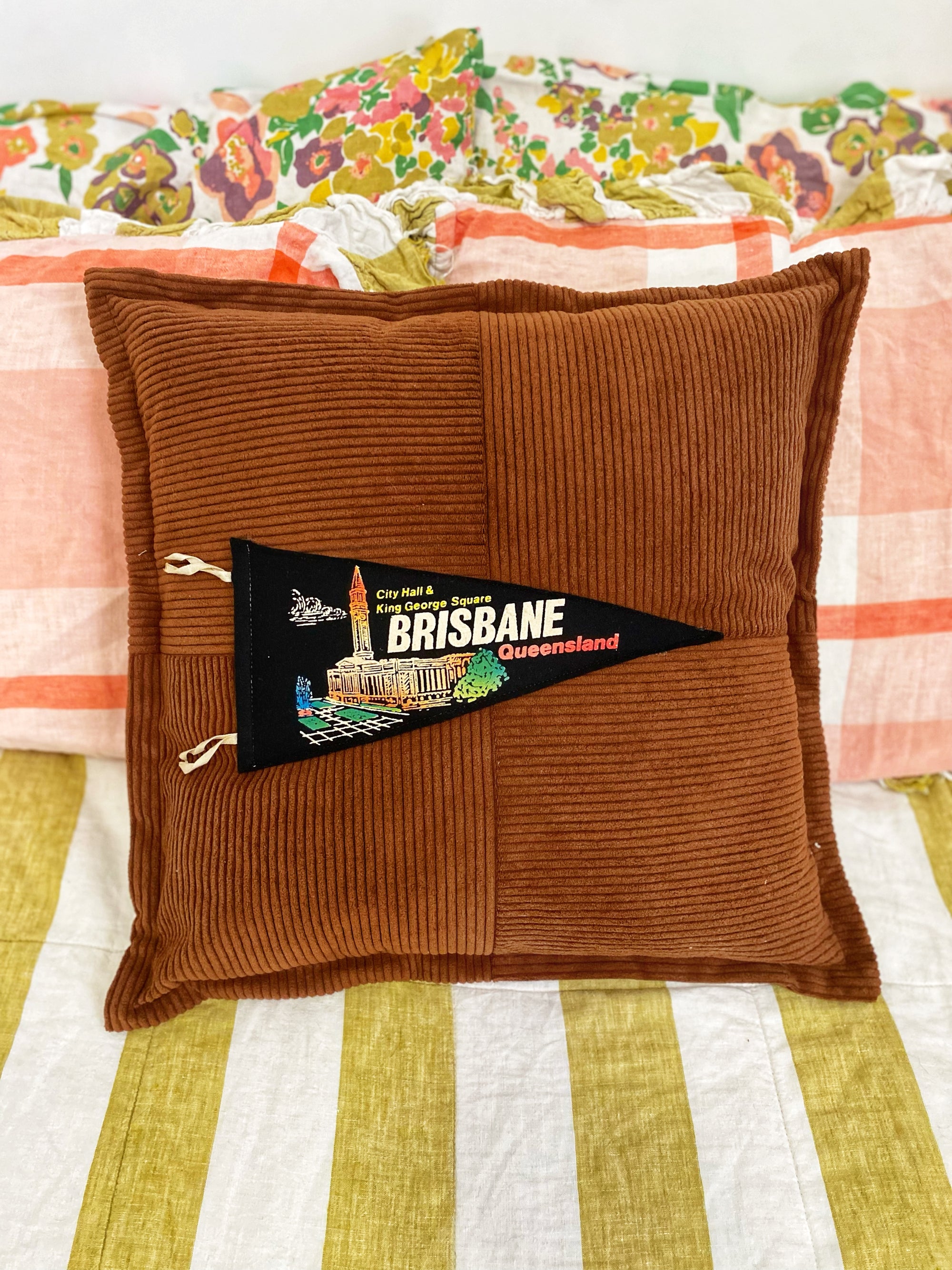 Brown Brisbane Vintage Pennant Flag Cushion
