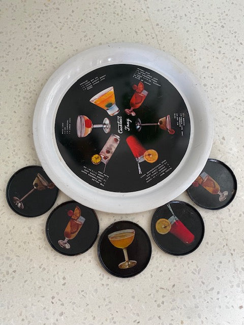 Vintage Cocktail Tray and Coaster Set