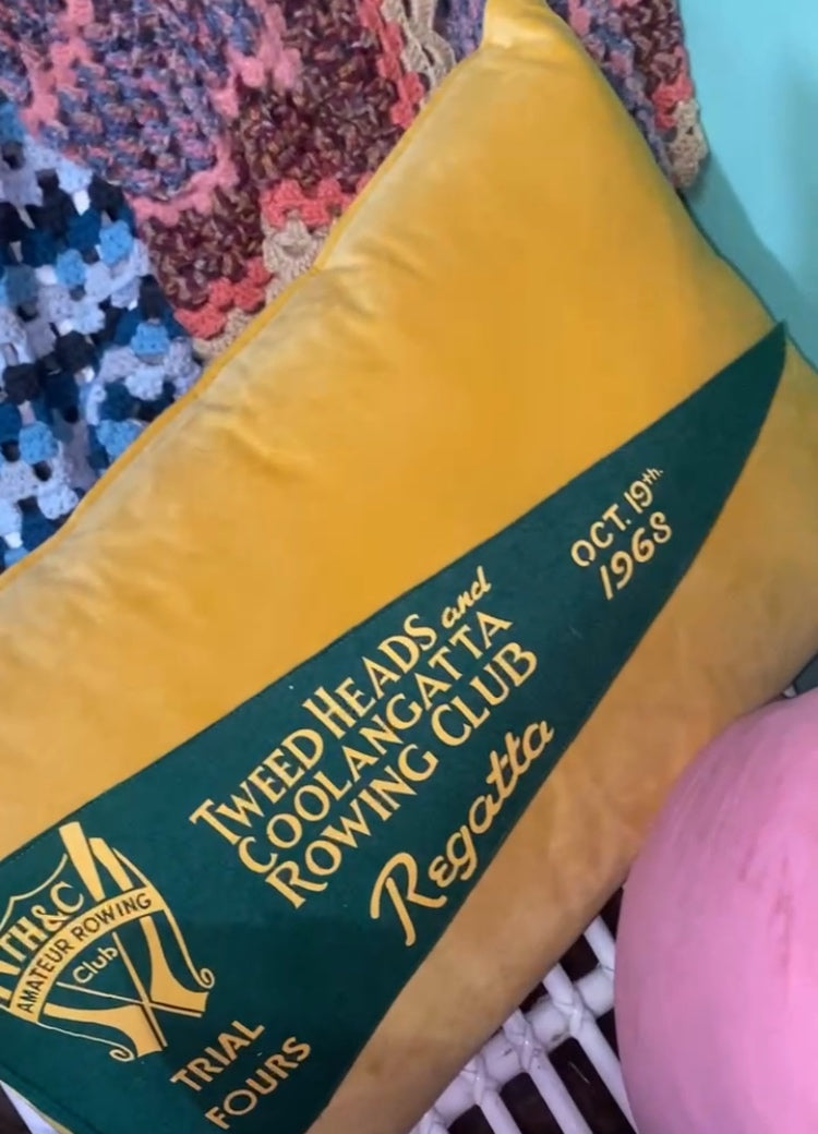 Mustard Cushion With Coolangatta Regatta Pennant Flag
